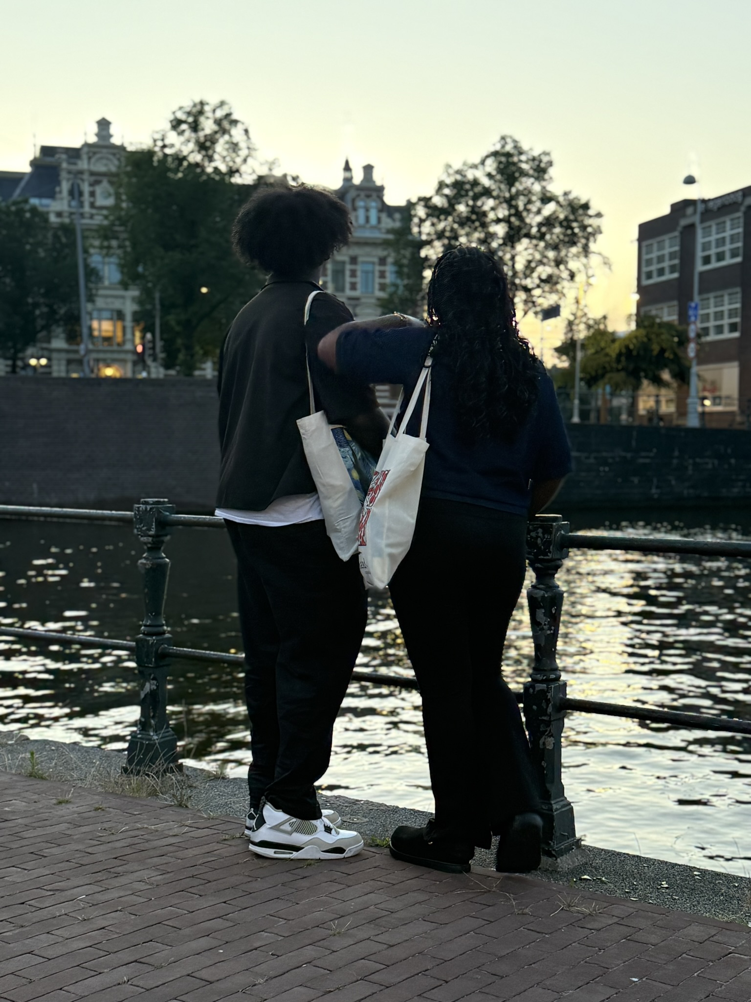 Couple walking through Amsterdam