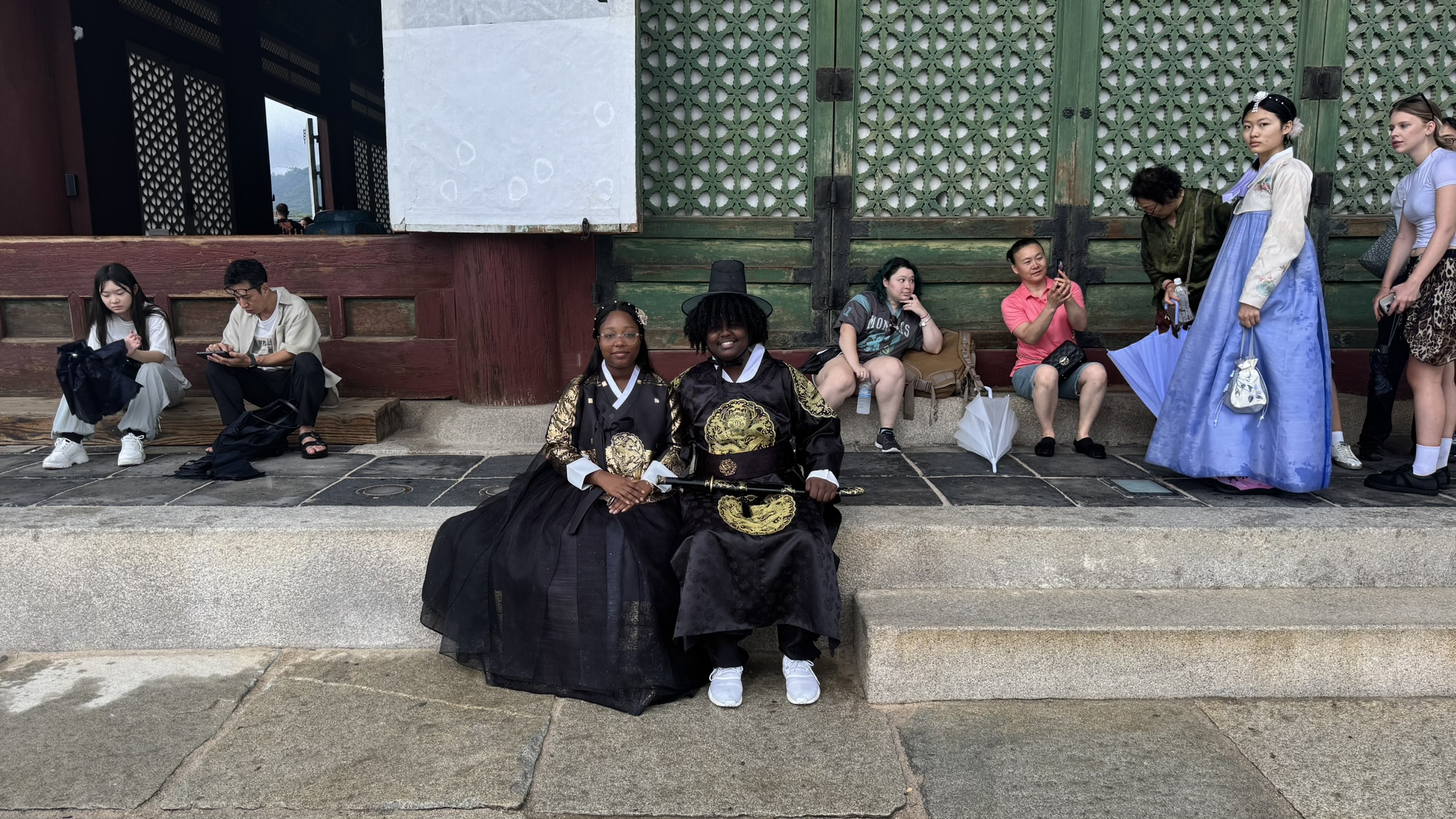 Couple wearing traditional Hanbok in Seoul